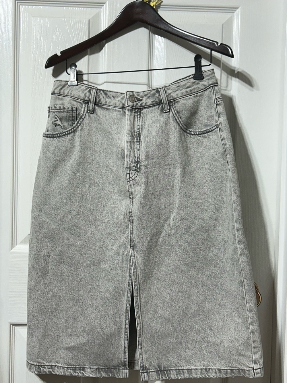 George Light Grey Denim Midi Skirt with Front Slit